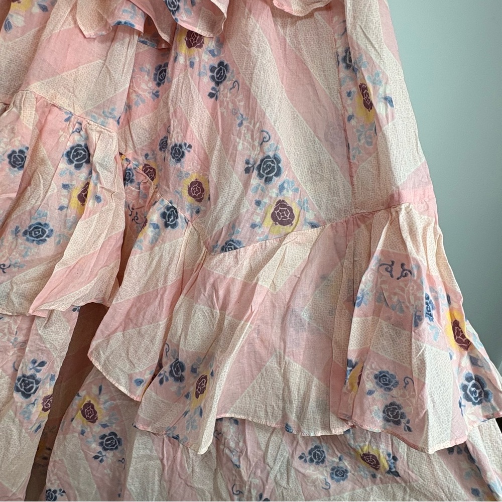 New Free People Stop Time Maxi Dress Sz M Halter Coquette Pink Cotton Tiered - Picture 6 of 15